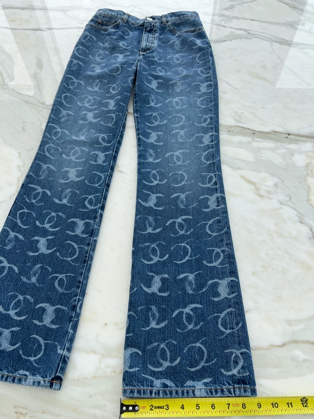 CHANEL 23N CC DARK BLUE SILVER SEQUINS BOOT CUT JEANS SIZE FR 36 / US 4 NWTS! - Picture 14 of 16
